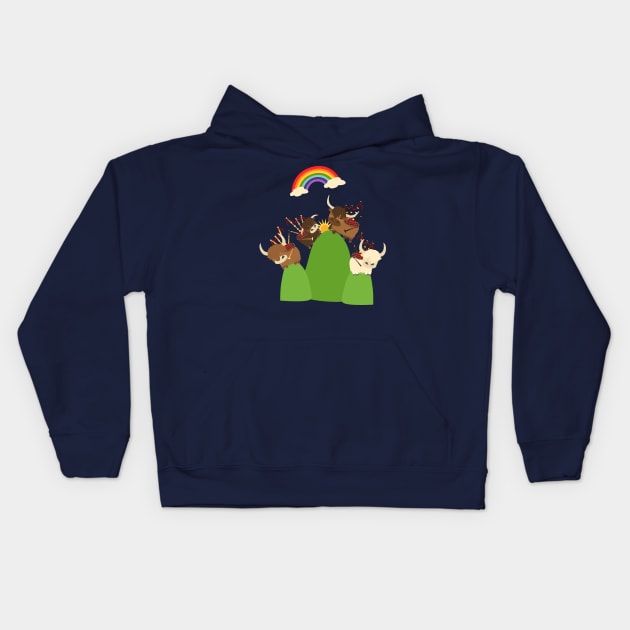 Happy Highland Cattle and Bagpipes Kids Hoodie by LulululuPainting